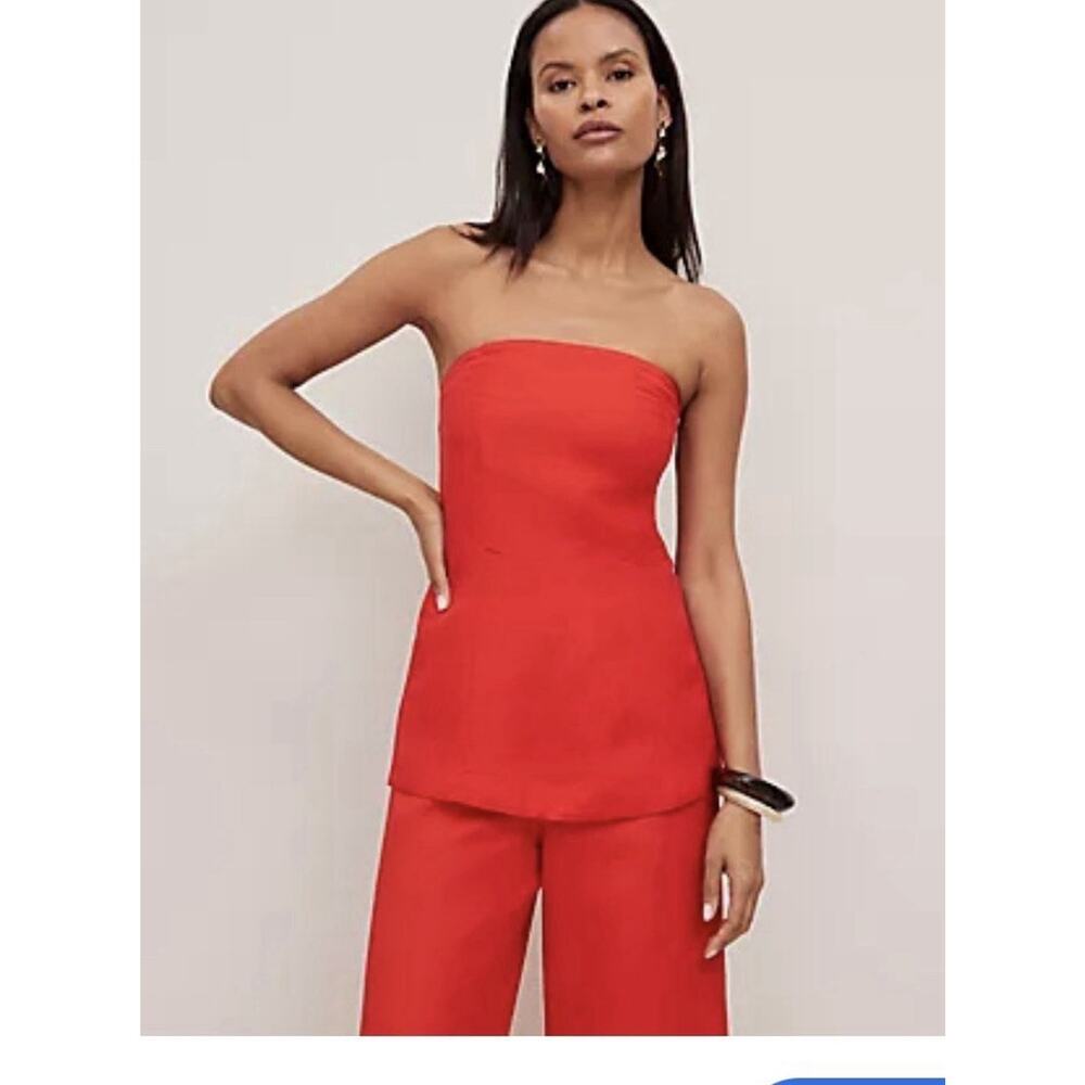 LOFT Petite Strapless Linen Blend Tunic Top Red SP NWOT